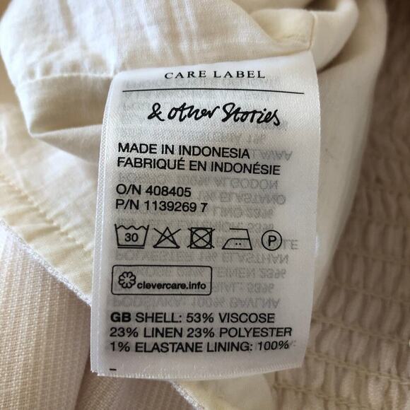 & Other Stories Puff Sleeve Fitted Cropped Top Smocked Back Ivory Milk Maid - Picture 12 of 12